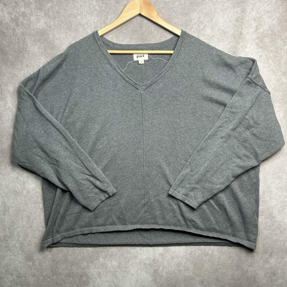 Pact V Neck Sweater Shirt Womens 3XL 100% Organic Cotton Basic Minimalist Gray